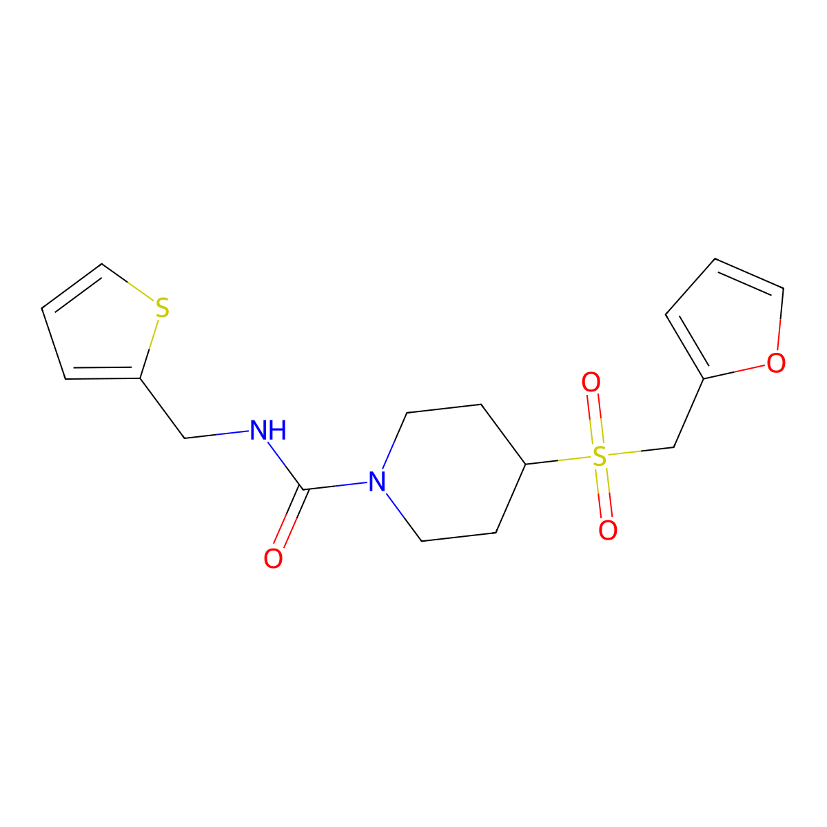 4-((furan-2-ylmethyl)sulfonyl)-N-(thiophen-2-ylmethyl)piperidine-1-carboxamide molecular structure, CAS 1790196-66-5