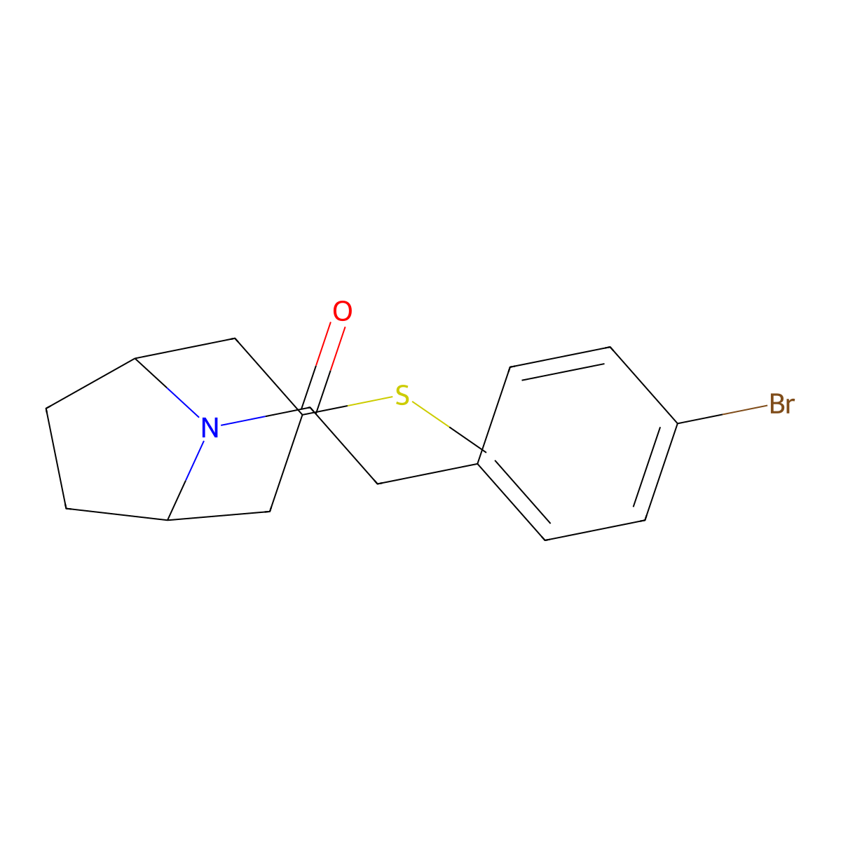2-(4-bromophenyl)-1-((1R,5S)-3-(methylthio)-8-azabicyclo[3.2.1]octan-8-yl)ethanone molecular structure, CAS 1790196-77-8