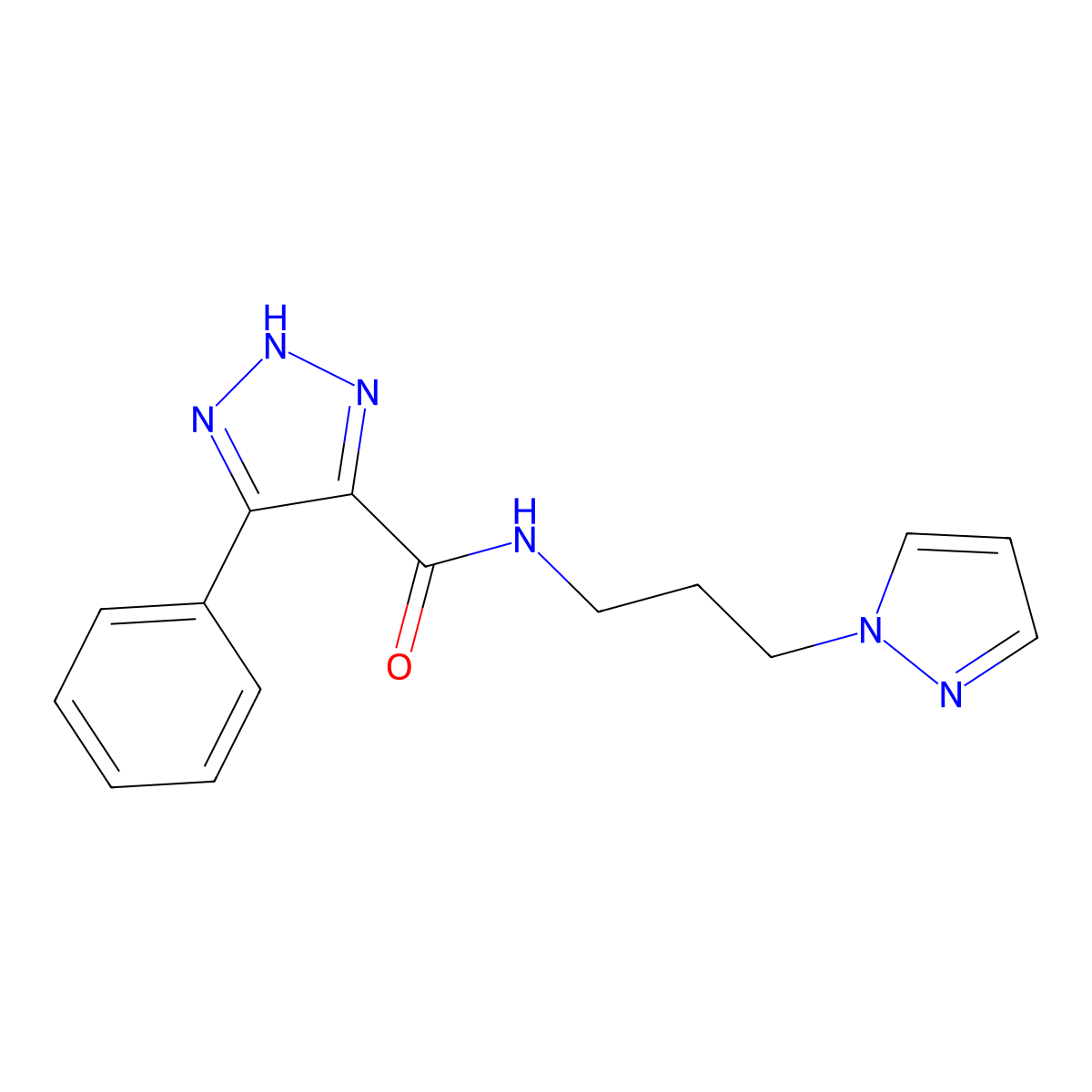 N-(3-(1H-pyrazol-1-yl)propyl)-4-phenyl-1H-1,2,3-triazole-5-carboxamide molecular structure, CAS 1790196-88-1