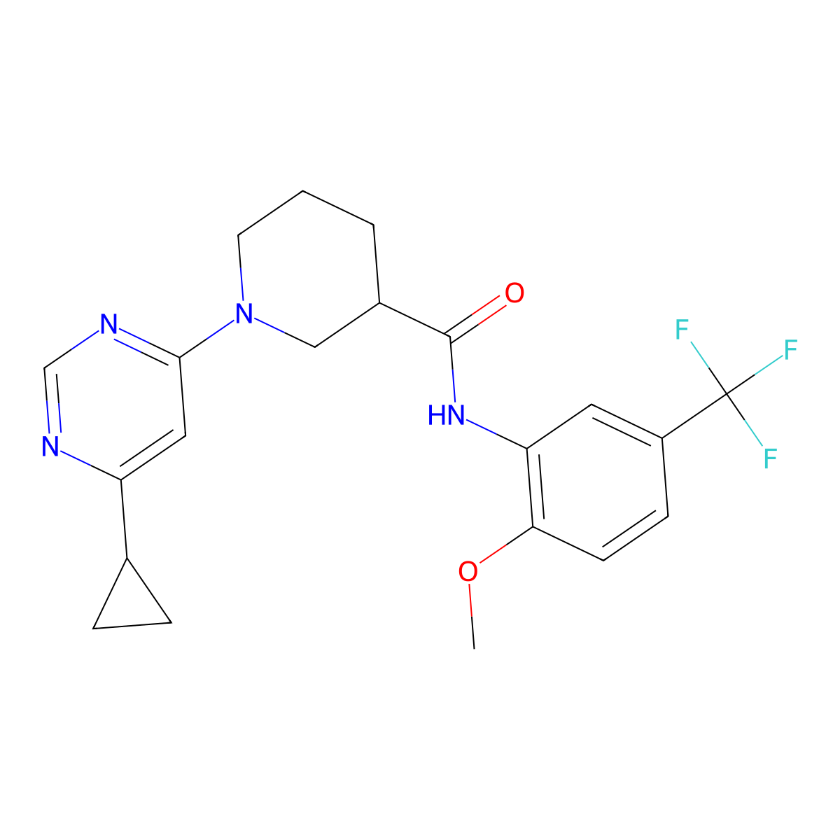 1-(6-cyclopropylpyrimidin-4-yl)-N-[2-methoxy-5-(trifluoromethyl)phenyl]piperidine-3-carboxamide molecular structure, CAS 1790197-03-3