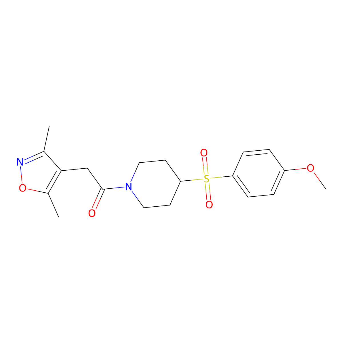2-(3,5-Dimethylisoxazol-4-yl)-1-(4-((4-methoxyphenyl)sulfonyl)piperidin-1-yl)ethanone molecular structure, CAS 1790197-05-5