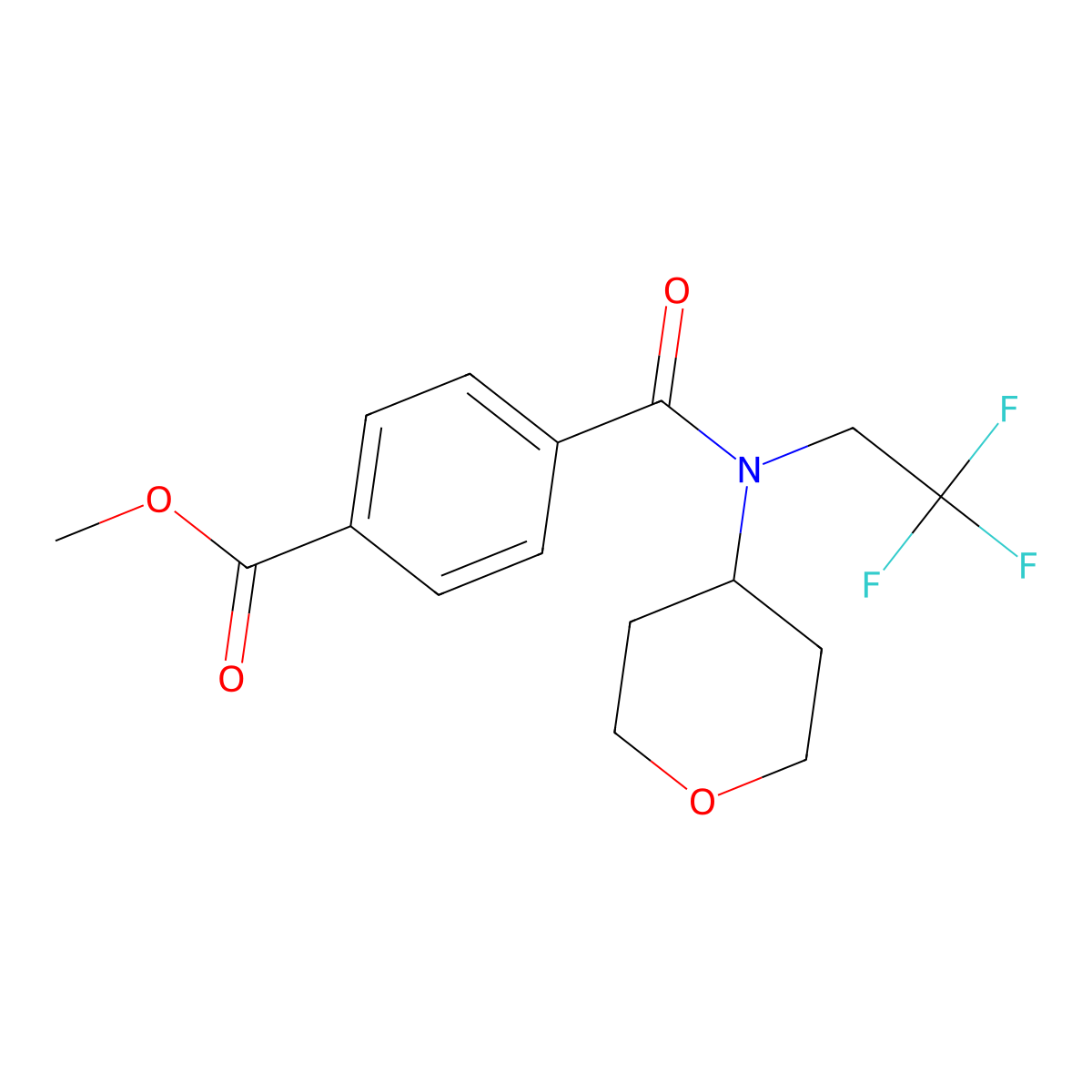 methyl 4-((tetrahydro-2H-pyran-4-yl)(2,2,2-trifluoroethyl)carbamoyl)benzoate molecular structure, CAS 1790197-13-5
