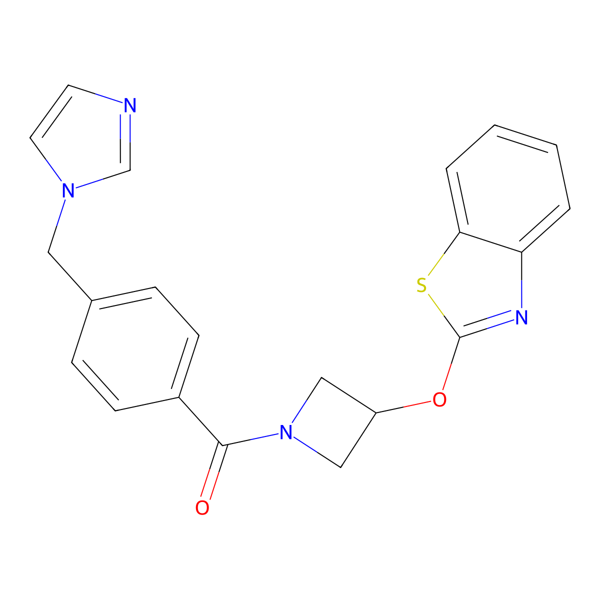 (4-((1H-imidazol-1-yl)methyl)phenyl)(3-(benzo[d]thiazol-2-yloxy)azetidin-1-yl)methanone molecular structure, CAS 1790197-17-9