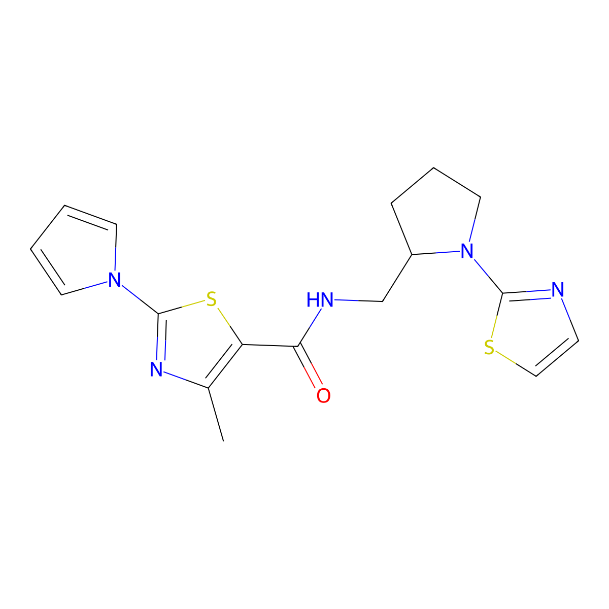 4-methyl-2-(1H-pyrrol-1-yl)-N-((1-(thiazol-2-yl)pyrrolidin-2-yl)methyl)thiazole-5-carboxamide molecular structure, CAS 1790197-37-3