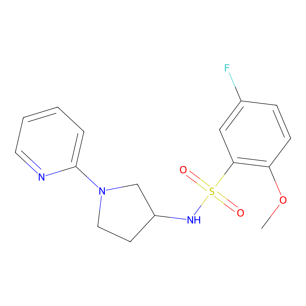5-fluoro-2-methoxy-N-(1-(pyridin-2-yl)pyrrolidin-3-yl)benzenesulfonamide molecular structure, CAS 1790197-47-5