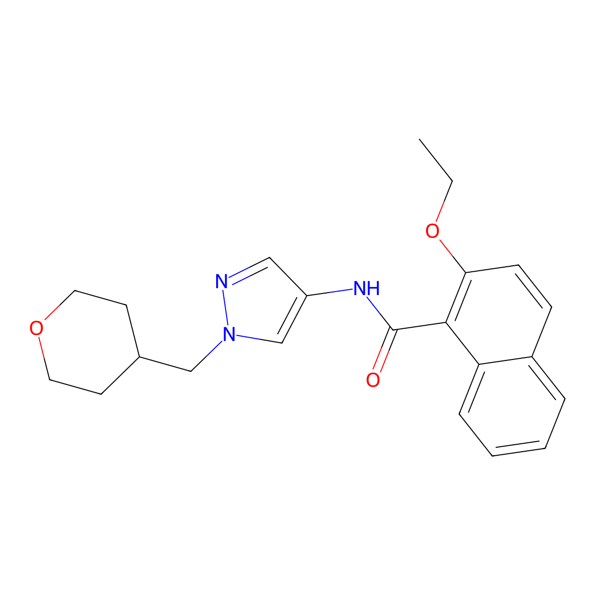 2-ethoxy-N-(1-((tetrahydro-2H-pyran-4-yl)methyl)-1H-pyrazol-4-yl)-1-naphthamide molecular structure, CAS 1790197-82-8