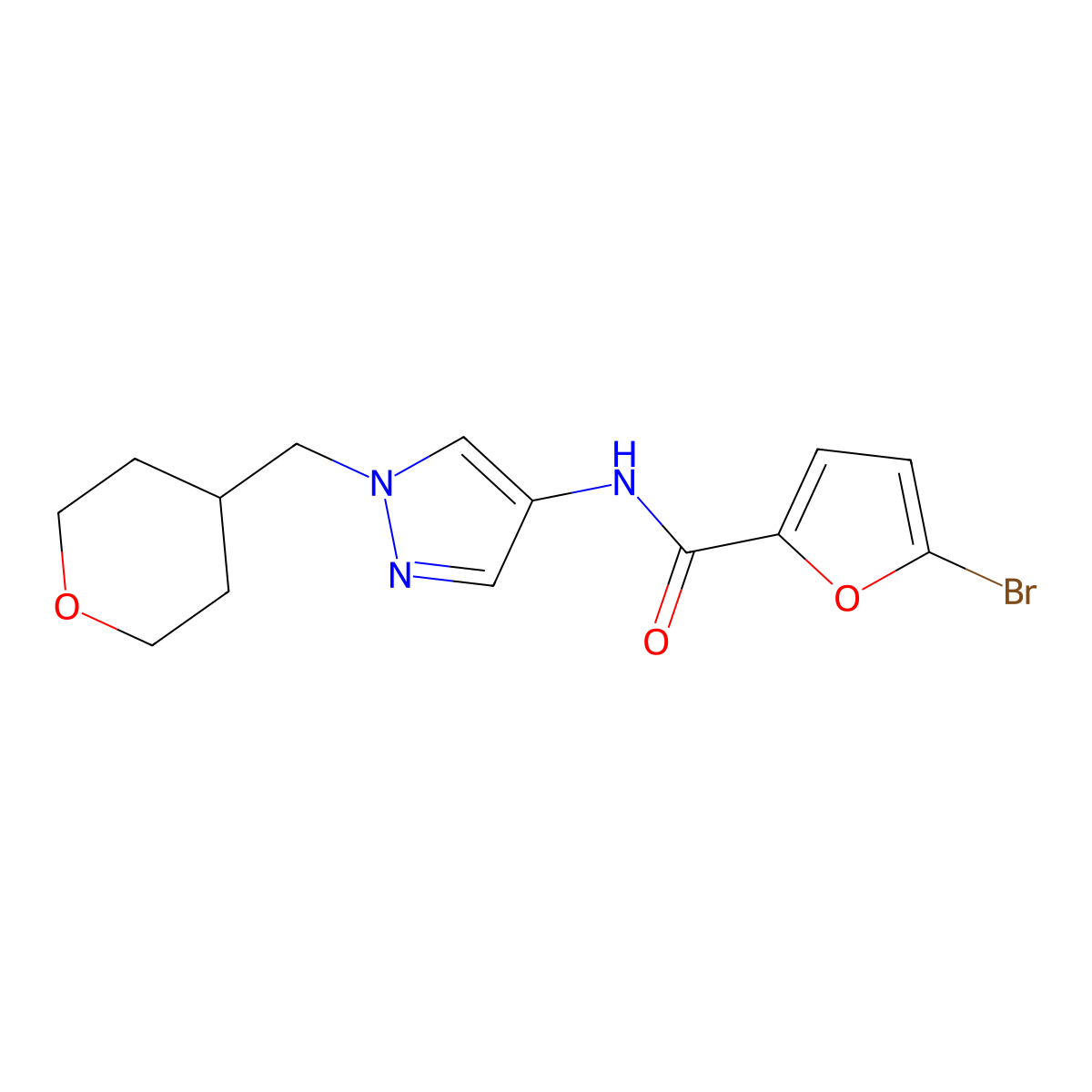 5-bromo-N-(1-((tetrahydro-2H-pyran-4-yl)methyl)-1H-pyrazol-4-yl)furan-2-carboxamide molecular structure, CAS 1790197-87-3