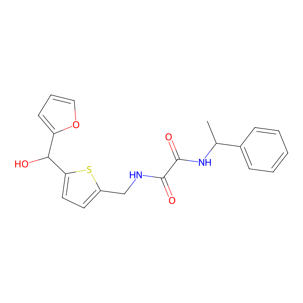 N1-((5-(furan-2-yl(hydroxy)methyl)thiophen-2-yl)methyl)-N2-(1-phenylethyl)oxalamide molecular structure, CAS 1790197-93-1