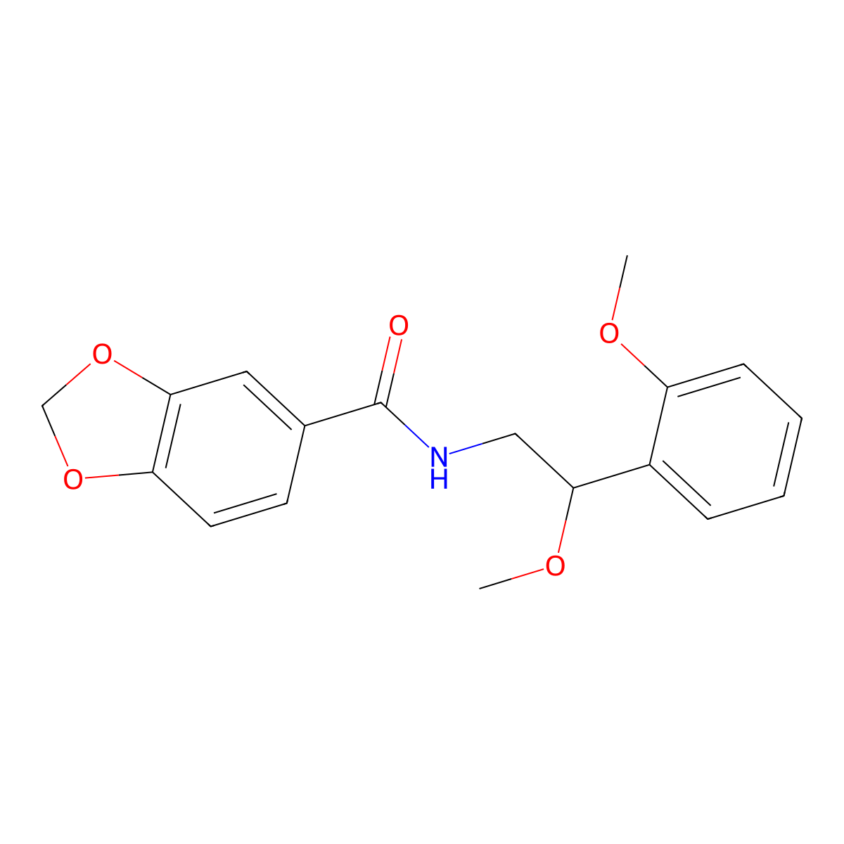 N-(2-methoxy-2-(2-methoxyphenyl)ethyl)benzo[d][1,3]dioxole-5-carboxamide molecular structure, CAS 1790197-97-5