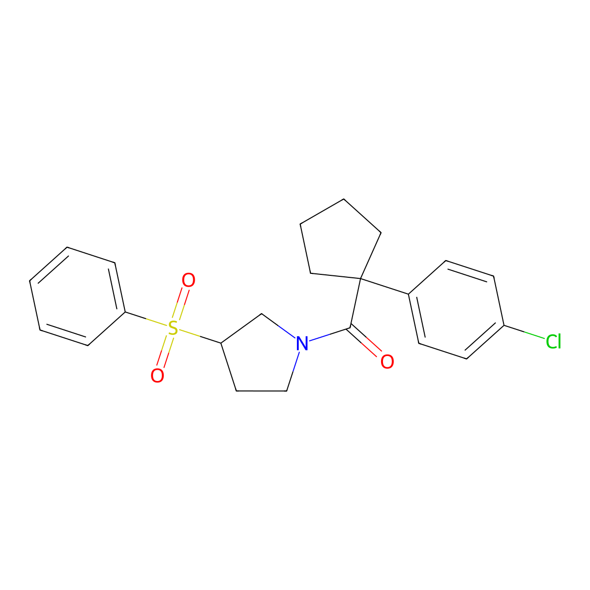 (1-(4-Chlorophenyl)cyclopentyl)(3-(phenylsulfonyl)pyrrolidin-1-yl)methanone molecular structure, CAS 1790198-18-3