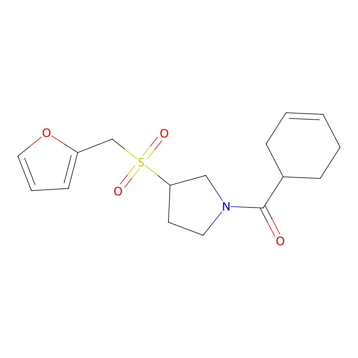 Cyclohex-3-en-1-yl(3-((furan-2-ylmethyl)sulfonyl)pyrrolidin-1-yl)methanone molecular structure, CAS 1790198-22-9