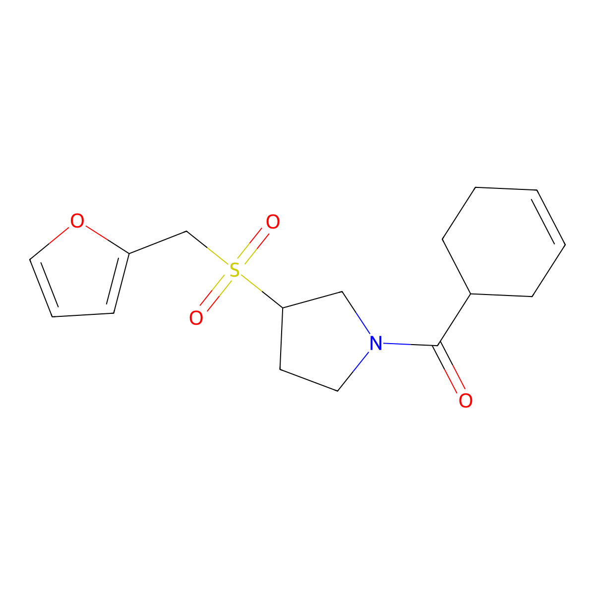 Cyclohex-3-en-1-yl(3-((furan-2-ylmethyl)sulfonyl)pyrrolidin-1-yl)methanone molecular structure, CAS 1790198-22-9