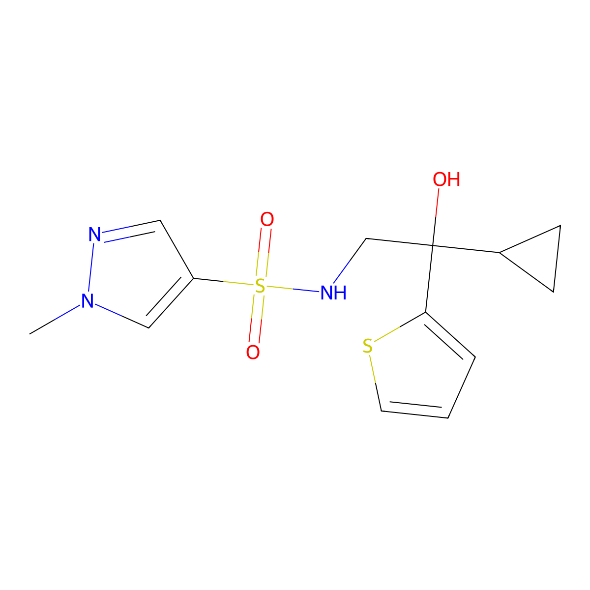 N-[2-cyclopropyl-2-hydroxy-2-(thiophen-2-yl)ethyl]-1-methyl-1H-pyrazole-4-sulfonamide molecular structure, CAS 1790198-24-1