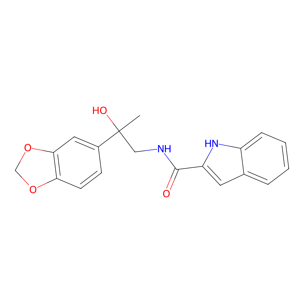 N-(2-(benzo[d][1,3]dioxol-5-yl)-2-hydroxypropyl)-1H-indole-2-carboxamide molecular structure, CAS 1790198-30-9