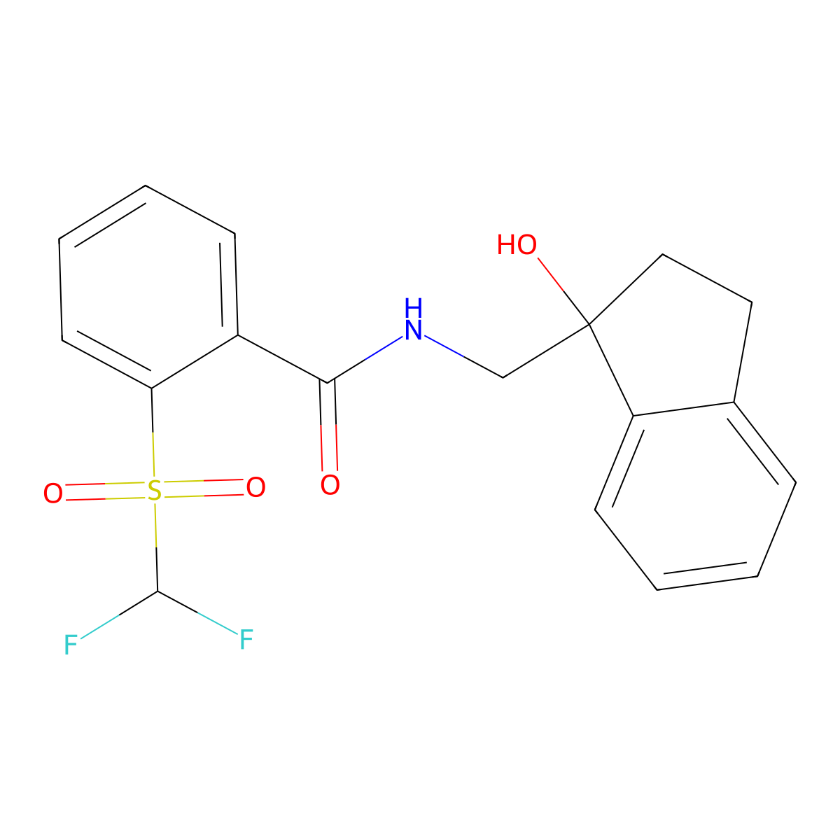 2-((difluoromethyl)sulfonyl)-N-((1-hydroxy-2,3-dihydro-1H-inden-1-yl)methyl)benzamide molecular structure, CAS 1790198-46-7