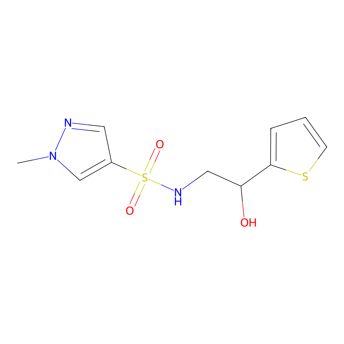 N-[2-hydroxy-2-(thiophen-2-yl)ethyl]-1-methyl-1H-pyrazole-4-sulfonamide molecular structure, CAS 1790198-95-6
