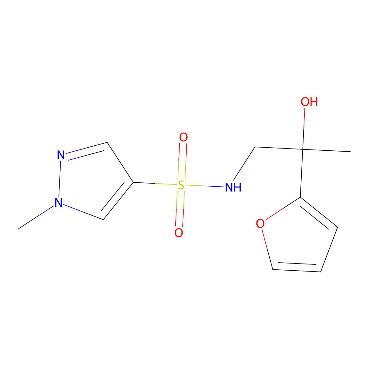 N-[2-(furan-2-yl)-2-hydroxypropyl]-1-methyl-1H-pyrazole-4-sulfonamide molecular structure, CAS 1790199-09-5