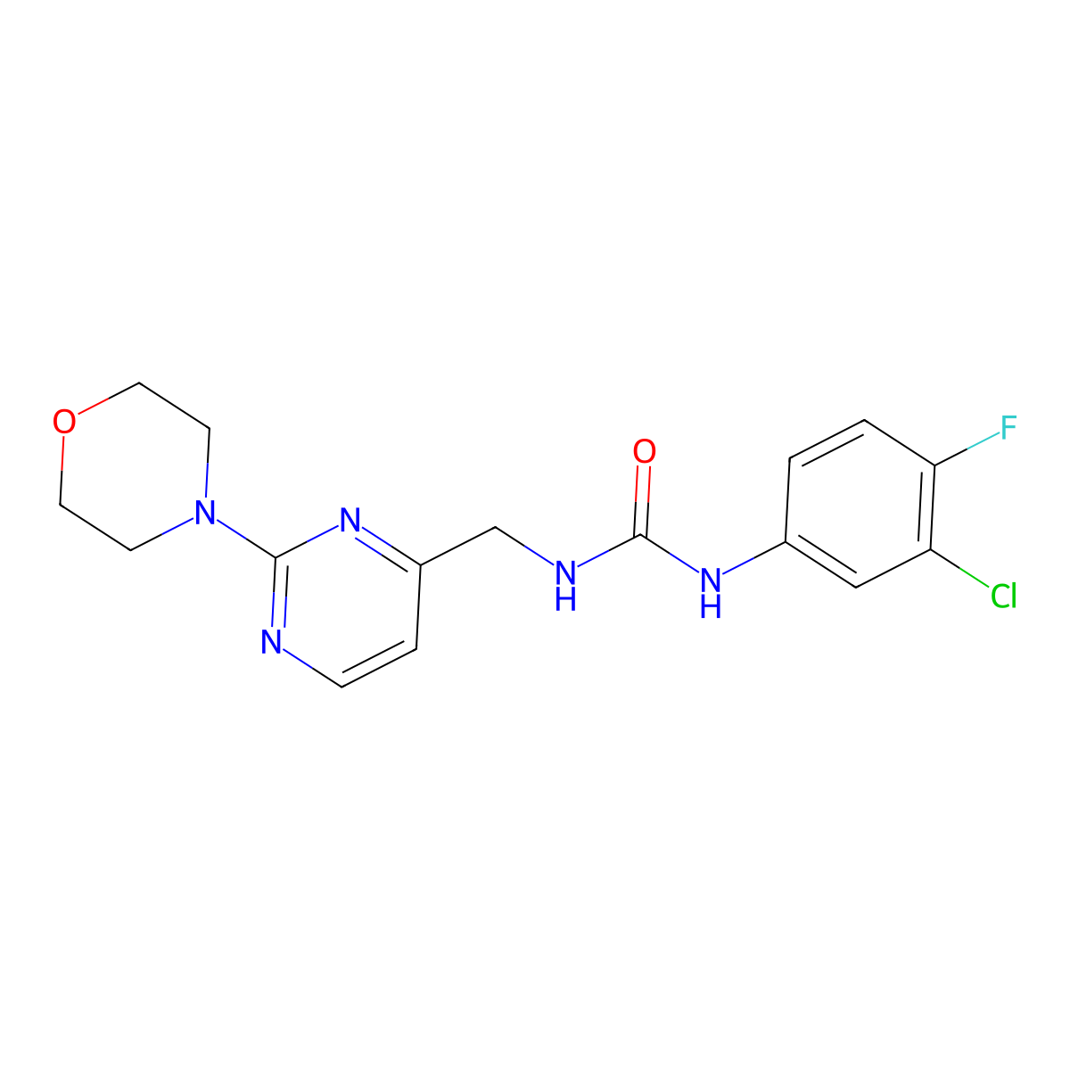 1-(3-Chloro-4-fluorophenyl)-3-((2-morpholinopyrimidin-4-yl)methyl)urea molecular structure, CAS 1790199-77-7