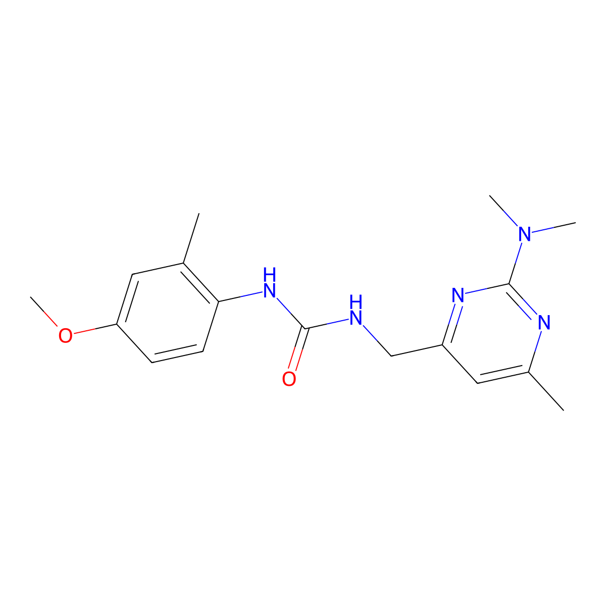 1-((2-(Dimethylamino)-6-methylpyrimidin-4-yl)methyl)-3-(4-methoxy-2-methylphenyl)urea molecular structure, CAS 1790199-88-0