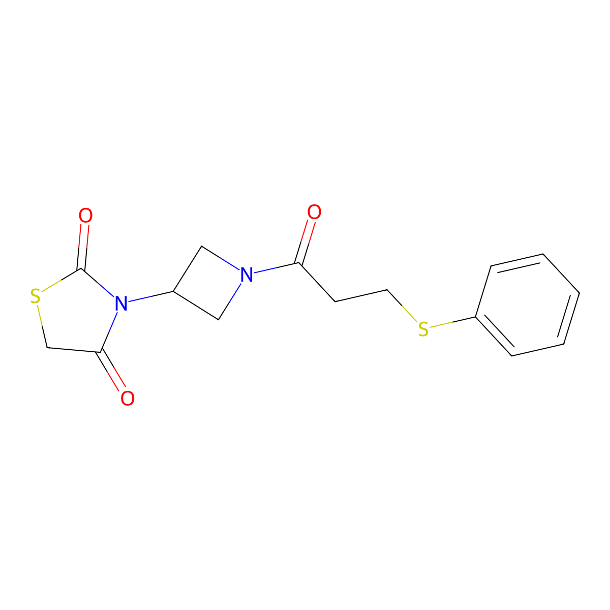 3-(1-(3-(Phenylthio)propanoyl)azetidin-3-yl)thiazolidine-2,4-dione molecular structure, CAS 1790199-90-4
