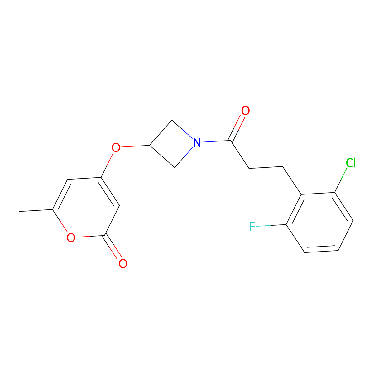 4-((1-(3-(2-chloro-6-fluorophenyl)propanoyl)azetidin-3-yl)oxy)-6-methyl-2H-pyran-2-one molecular structure, CAS 1790200-31-5