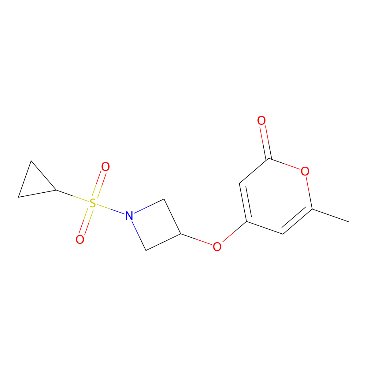 4-((1-(cyclopropylsulfonyl)azetidin-3-yl)oxy)-6-methyl-2H-pyran-2-one molecular structure, CAS 1790200-38-2