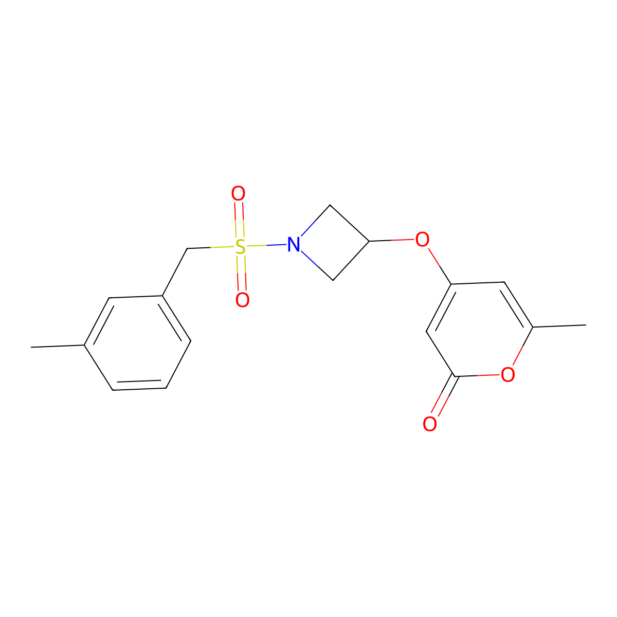 6-methyl-4-((1-((3-methylbenzyl)sulfonyl)azetidin-3-yl)oxy)-2H-pyran-2-one molecular structure, CAS 1790200-45-1