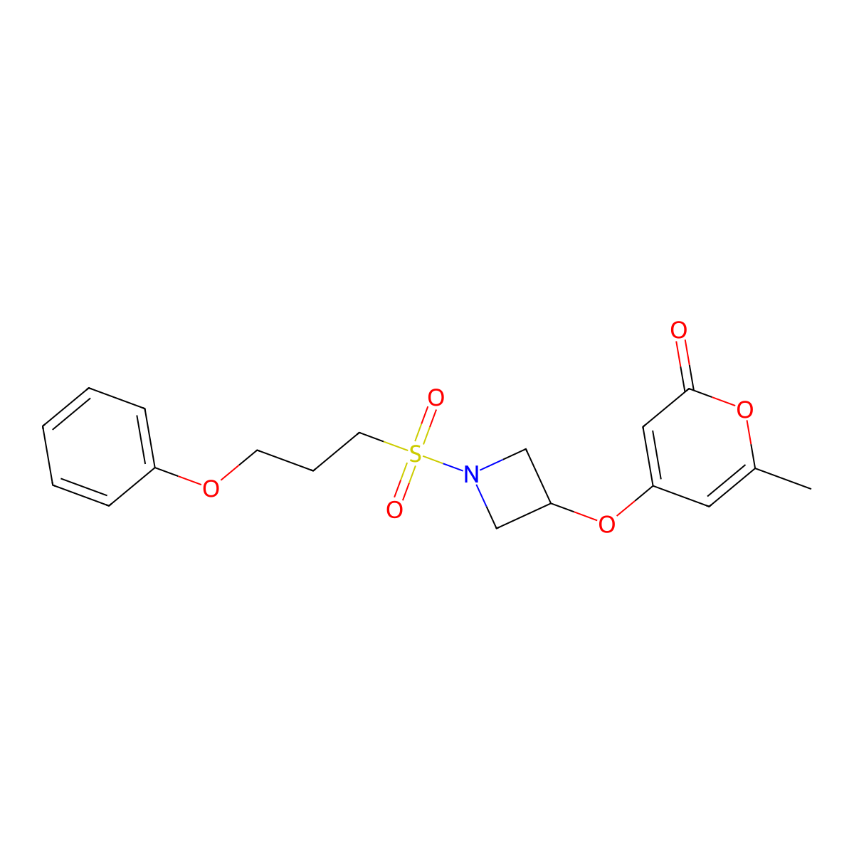 6-methyl-4-((1-((3-phenoxypropyl)sulfonyl)azetidin-3-yl)oxy)-2H-pyran-2-one molecular structure, CAS 1790200-59-7