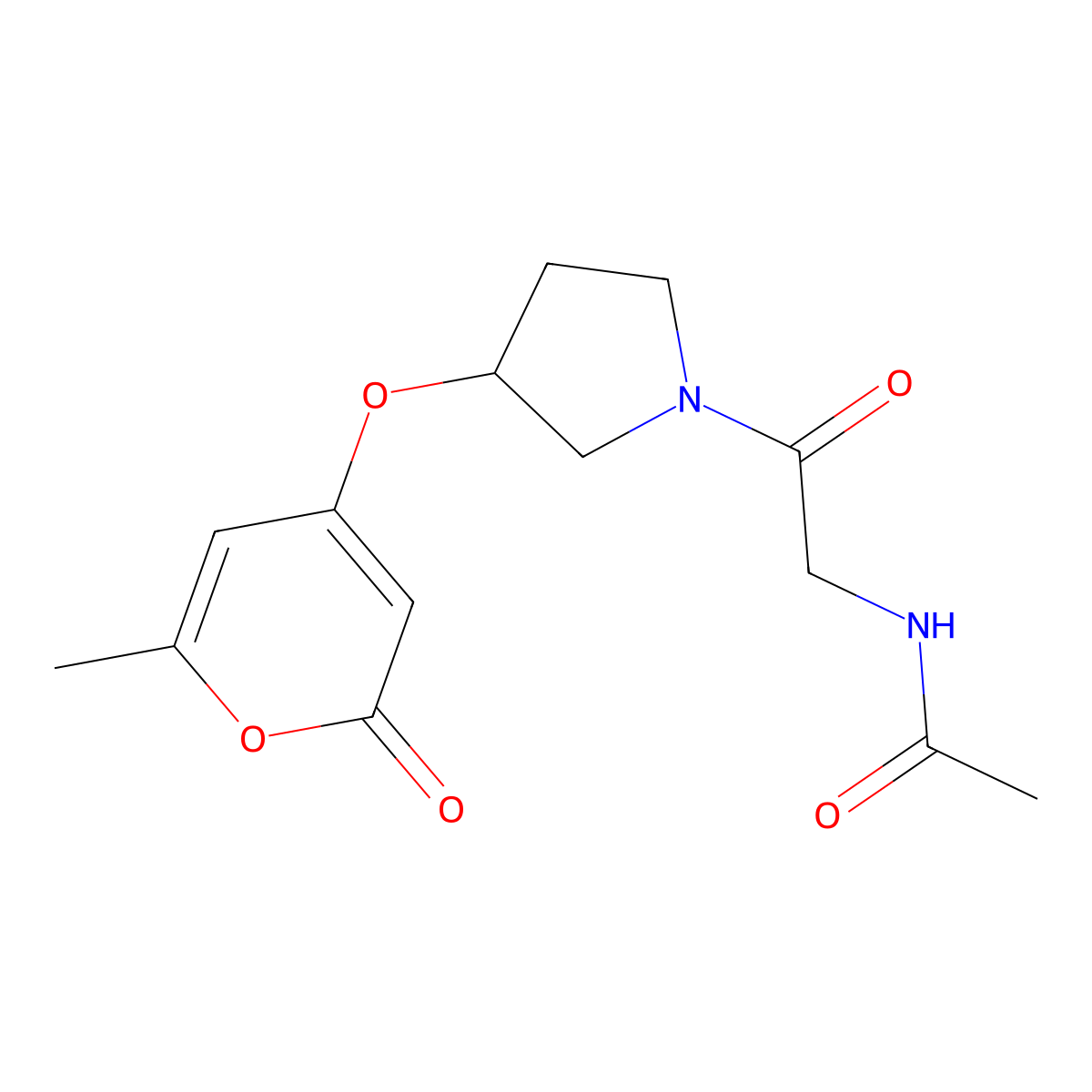 N-(2-{3-[(6-methyl-2-oxo-2H-pyran-4-yl)oxy]pyrrolidin-1-yl}-2-oxoethyl)acetamide molecular structure, CAS 1790200-68-8