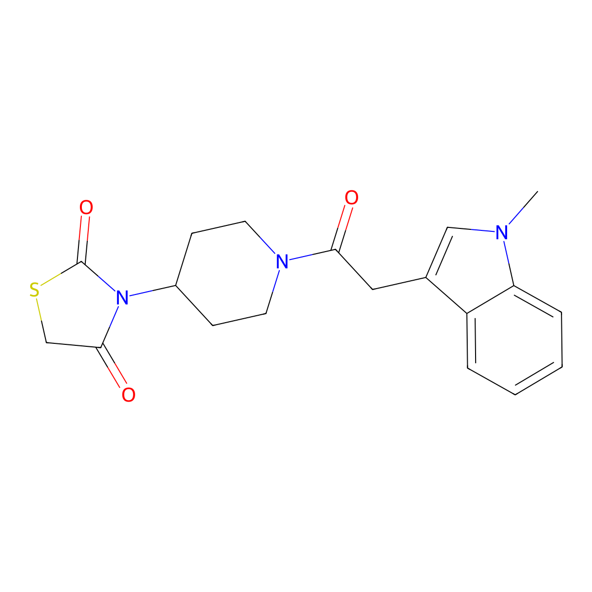 3-(1-(2-(1-methyl-1H-indol-3-yl)acetyl)piperidin-4-yl)thiazolidine-2,4-dione molecular structure, CAS 1790201-59-0
