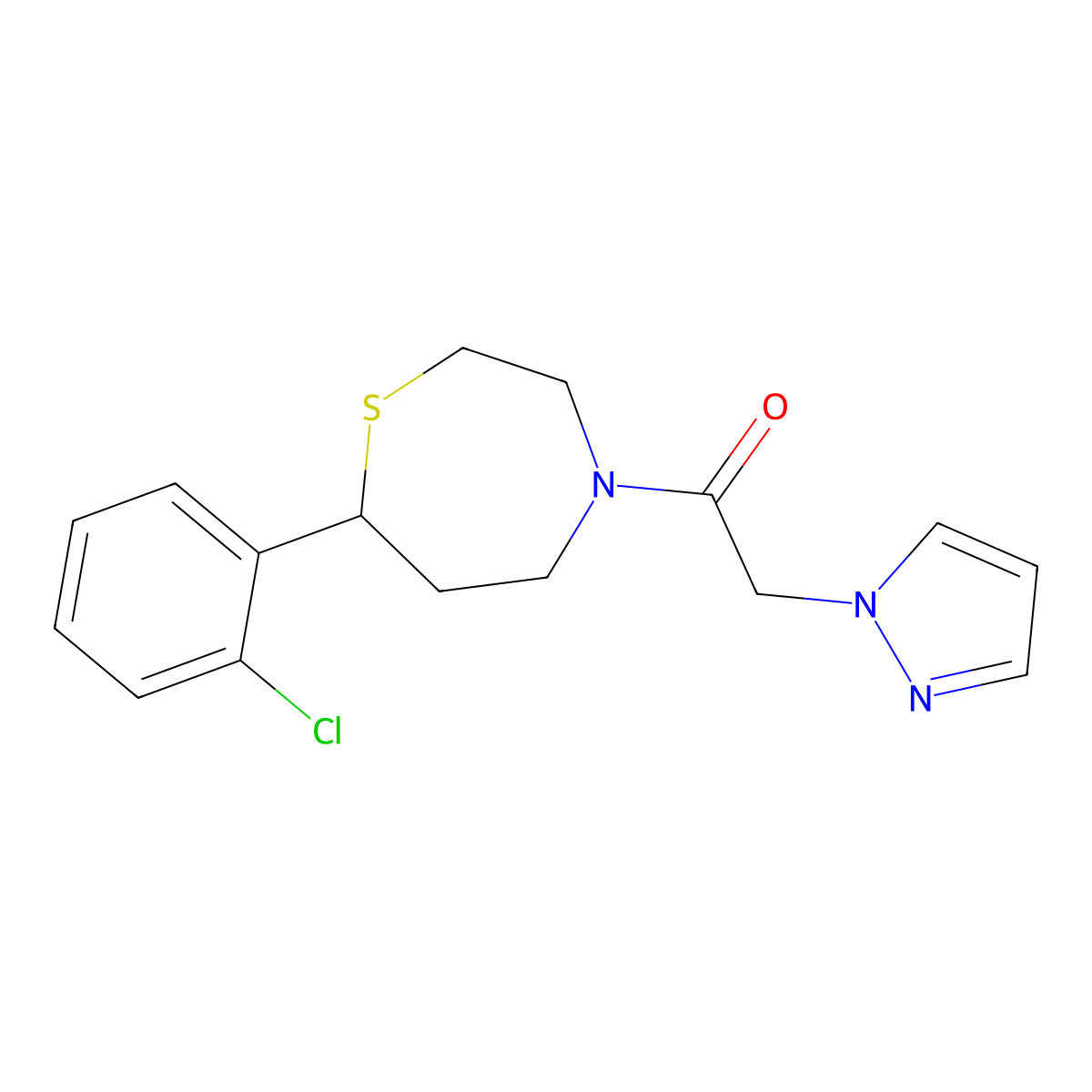 1-(7-(2-chlorophenyl)-1,4-thiazepan-4-yl)-2-(1H-pyrazol-1-yl)ethanone molecular structure, CAS 1790202-72-0