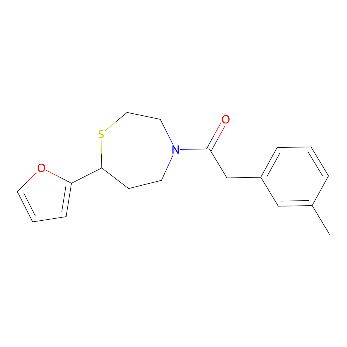 1-(7-(Furan-2-yl)-1,4-thiazepan-4-yl)-2-(m-tolyl)ethanone molecular structure, CAS 1790202-84-4