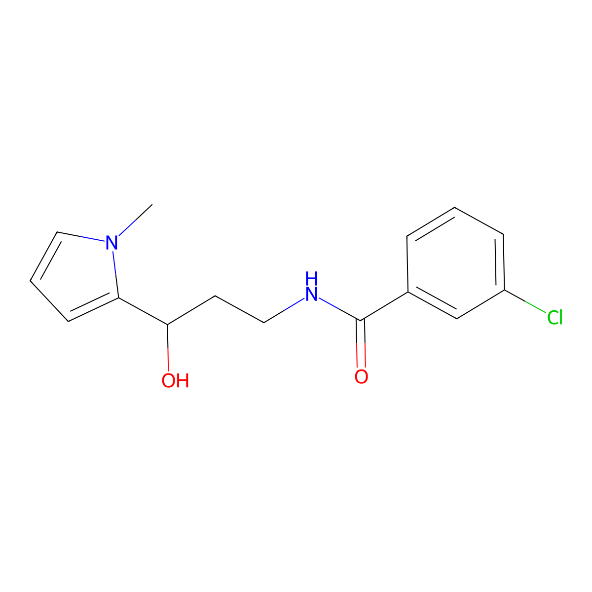3-chloro-N-(3-hydroxy-3-(1-methyl-1H-pyrrol-2-yl)propyl)benzamide molecular structure, CAS 1790210-09-1