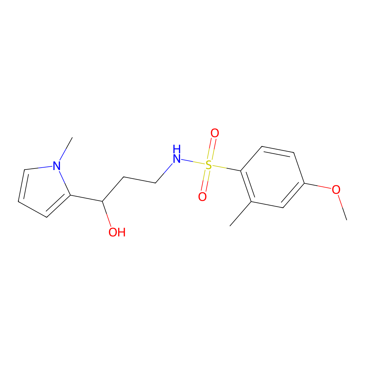 N-(3-hydroxy-3-(1-methyl-1H-pyrrol-2-yl)propyl)-4-methoxy-2-methylbenzenesulfonamide molecular structure, CAS 1790210-17-1