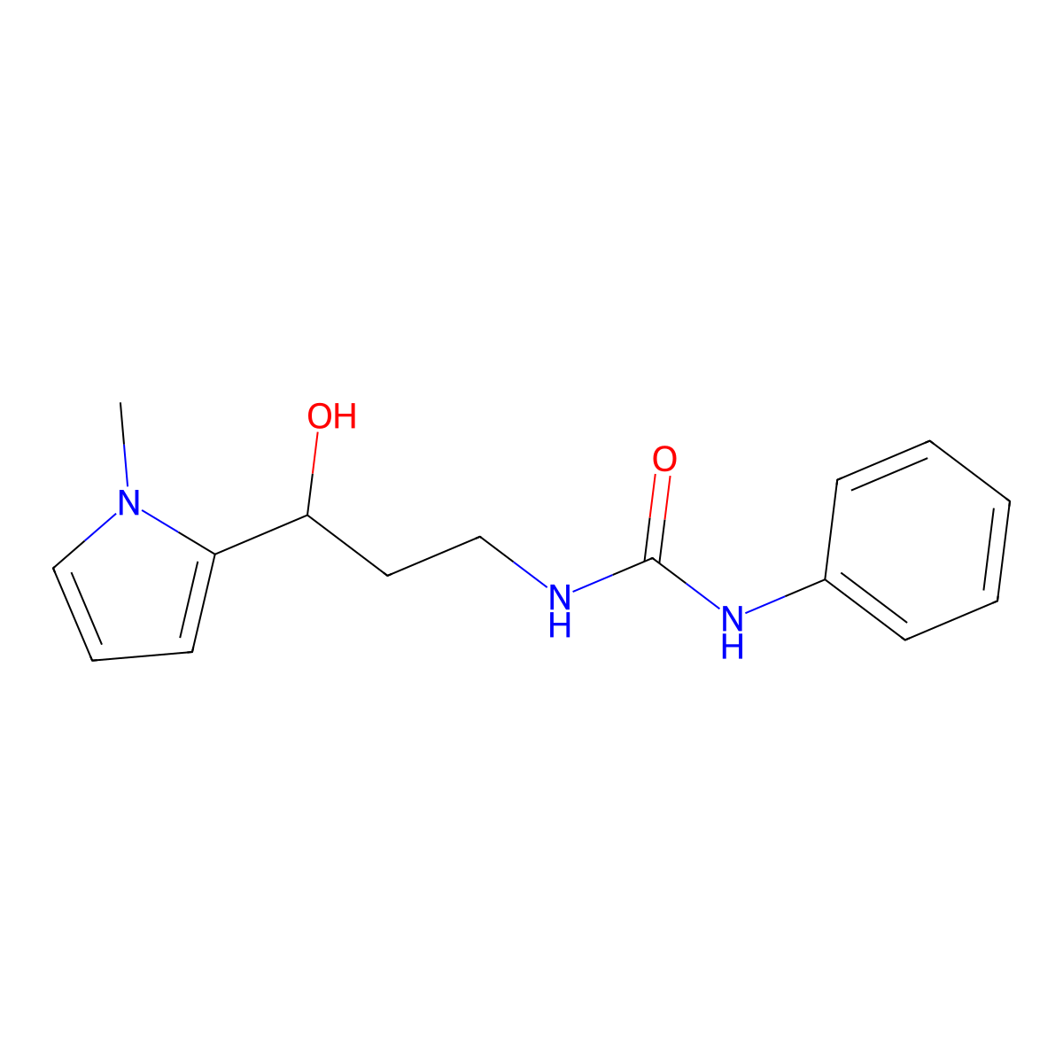 1-(3-hydroxy-3-(1-methyl-1H-pyrrol-2-yl)propyl)-3-phenylurea molecular structure, CAS 1790210-38-6