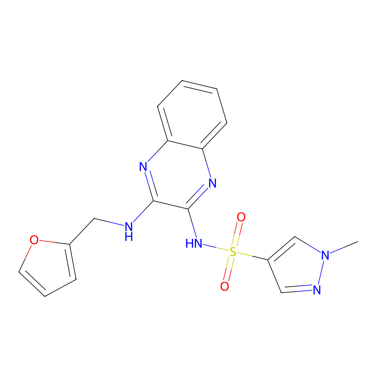 N-(3-((furan-2-ylmethyl)amino)quinoxalin-2-yl)-1-methyl-1H-pyrazole-4-sulfonamide molecular structure, CAS 1790210-47-7
