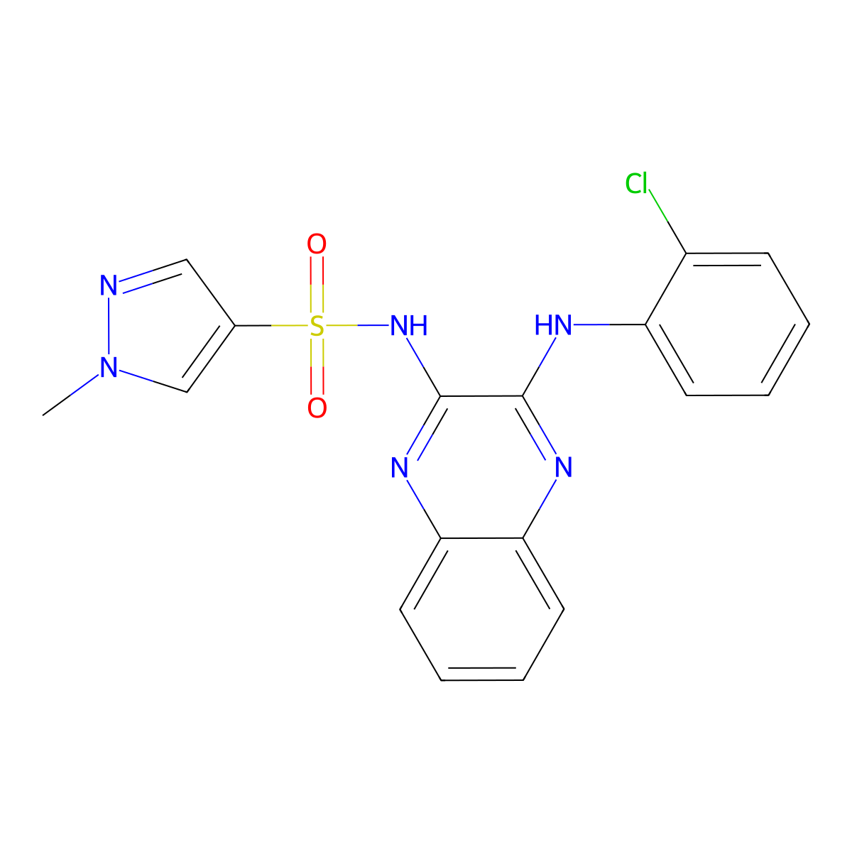 N-{3-[(2-chlorophenyl)amino]quinoxalin-2-yl}-1-methyl-1H-pyrazole-4-sulfonamide molecular structure, CAS 1790210-57-9
