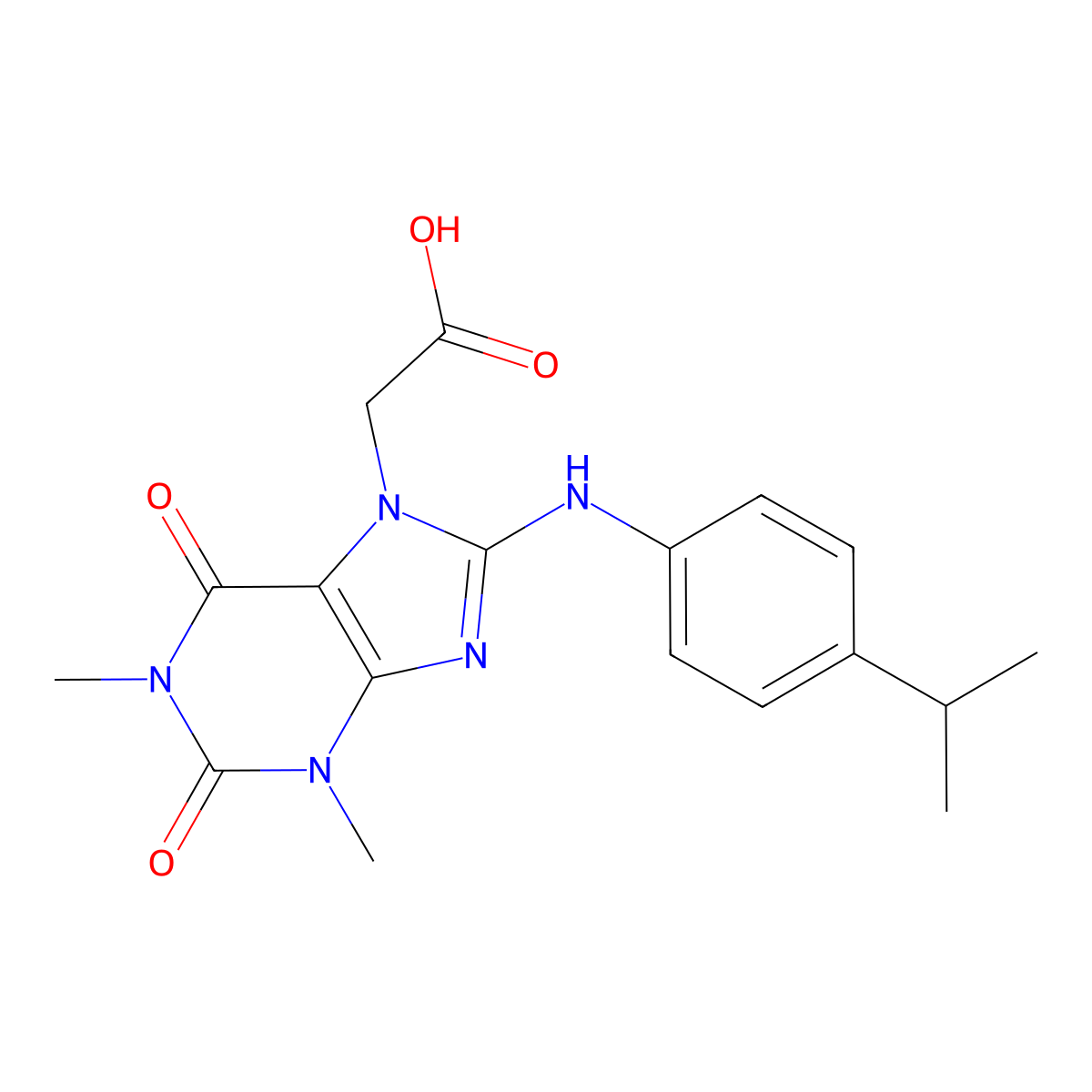 2-[1,3-Dimethyl-2,6-dioxo-8-(4-propan-2-ylanilino)purin-7-yl]acetic acid molecular structure, CAS 1790211-16-3