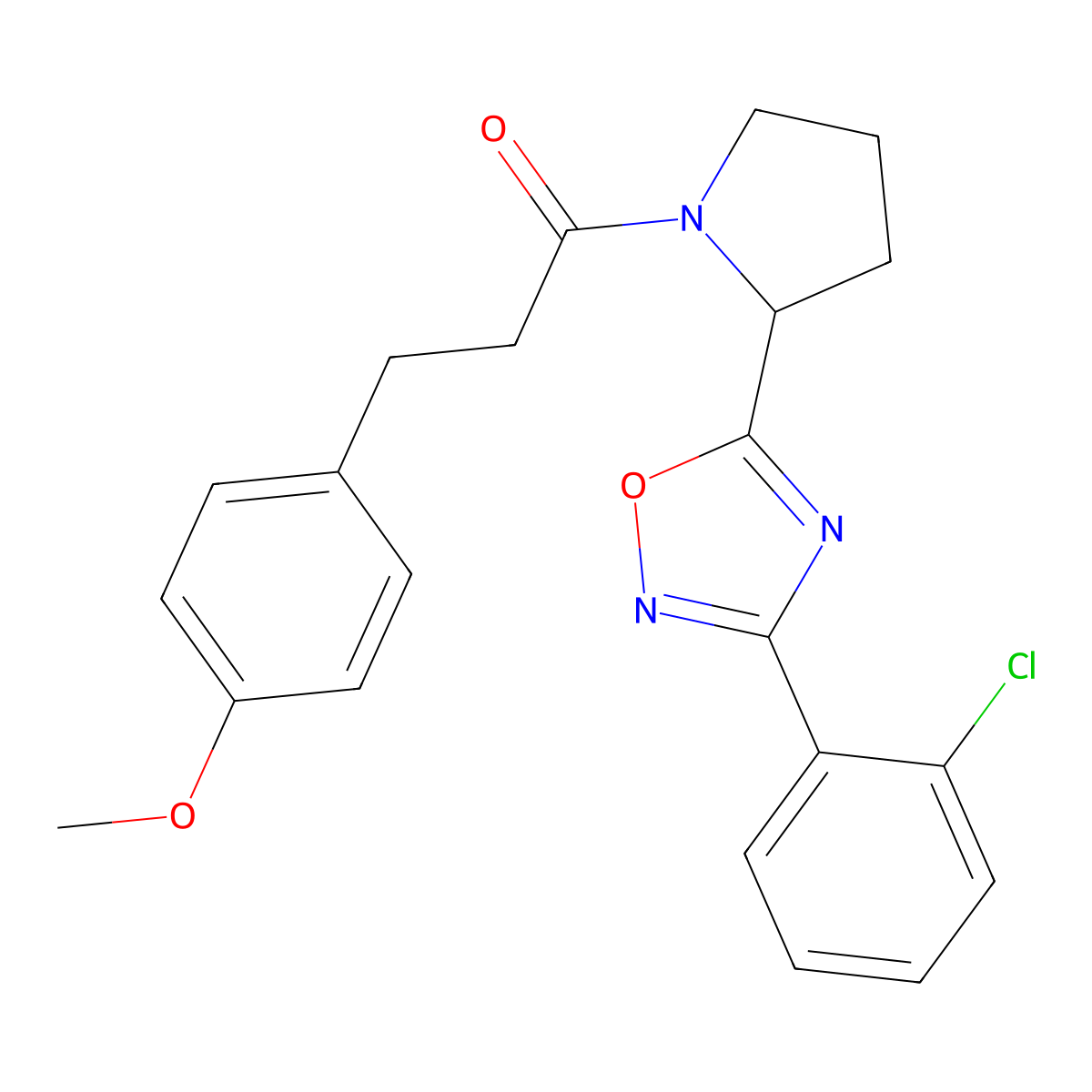 3-(2-Chlorophenyl)-5-{1-[3-(4-methoxyphenyl)propanoyl]pyrrolidin-2-yl}-1,2,4-oxadiazole molecular structure, CAS 1790340-67-8