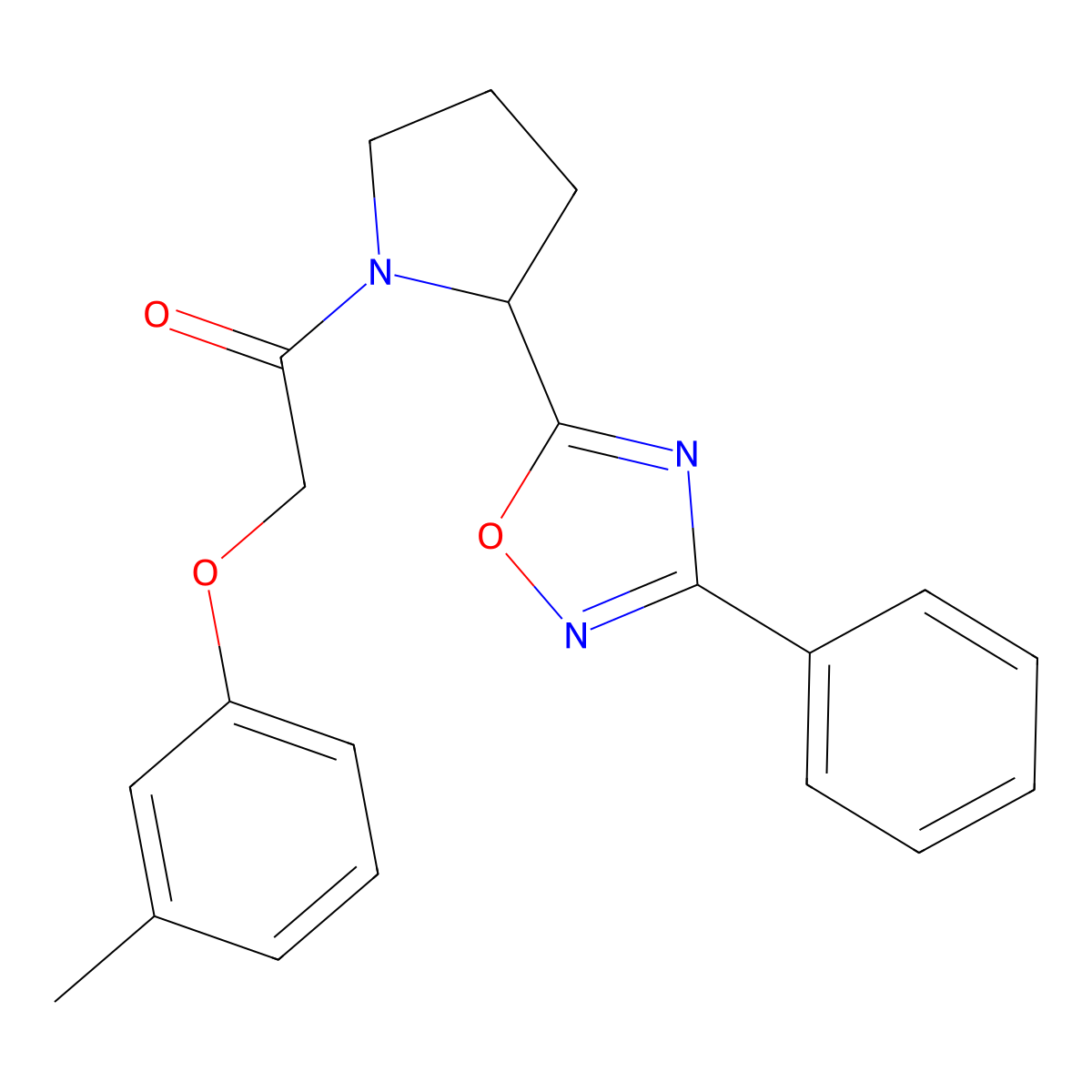 5-{1-[(3-Methylphenoxy)acetyl]pyrrolidin-2-yl}-3-phenyl-1,2,4-oxadiazole molecular structure, CAS 1790340-94-1