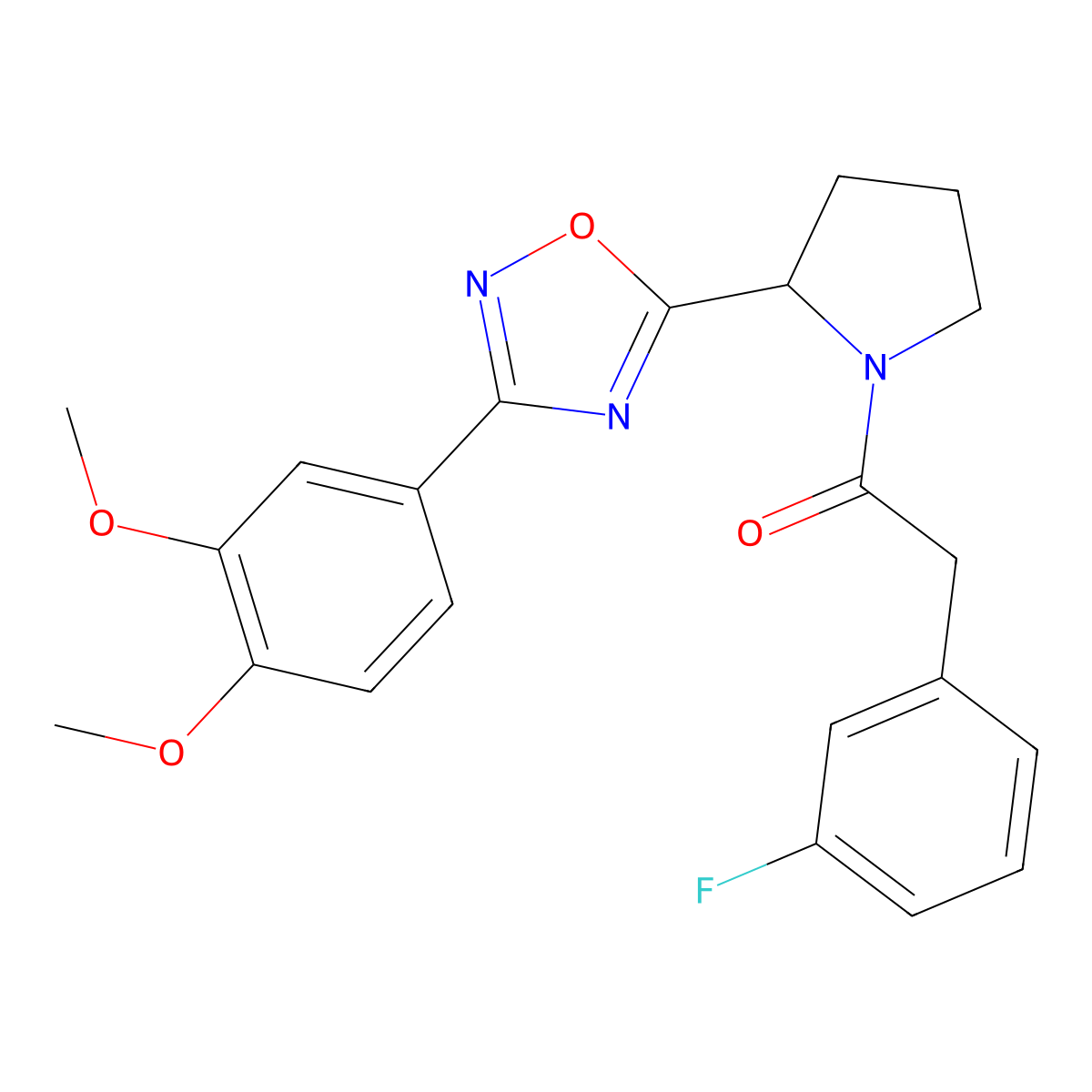 3-(3,4-Dimethoxyphenyl)-5-{1-[(3-fluorophenyl)acetyl]pyrrolidin-2-yl}-1,2,4-oxadiazole molecular structure, CAS 1790341-21-7