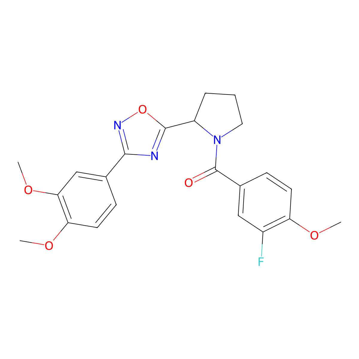 3-(3,4-Dimethoxyphenyl)-5-[1-(3-fluoro-4-methoxybenzoyl)pyrrolidin-2-yl]-1,2,4-oxadiazole molecular structure, CAS 1790341-27-3