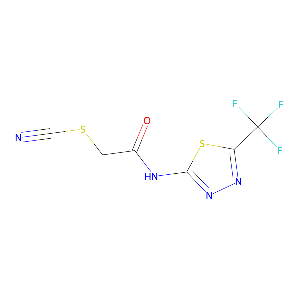 2-Oxo-2-{[5-(trifluoromethyl)-1,3,4-thiadiazol-2-yl]amino}ethyl thiocyanate molecular structure, CAS 1790354-37-8