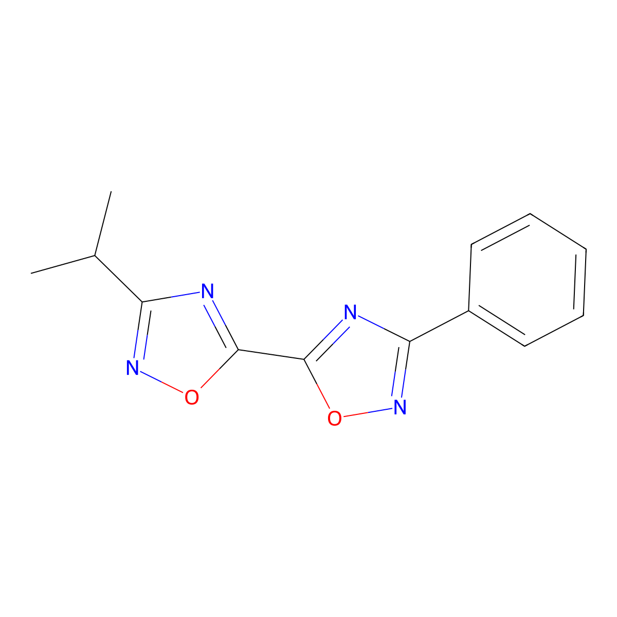 3-Isopropyl-3'-phenyl-5,5'-bi-1,2,4-oxadiazole molecular structure, CAS 1790354-99-2