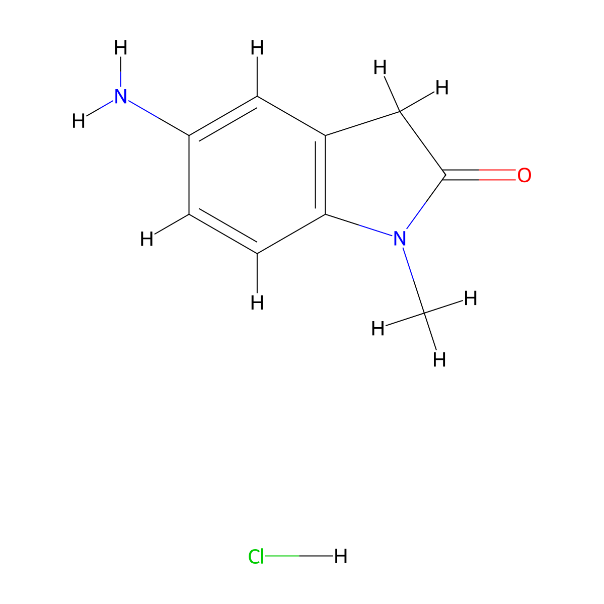 5-amino-1-methyl-2,3-dihydro-1H-indol-2-one hydrochloride molecular structure, CAS 1790361-51-1