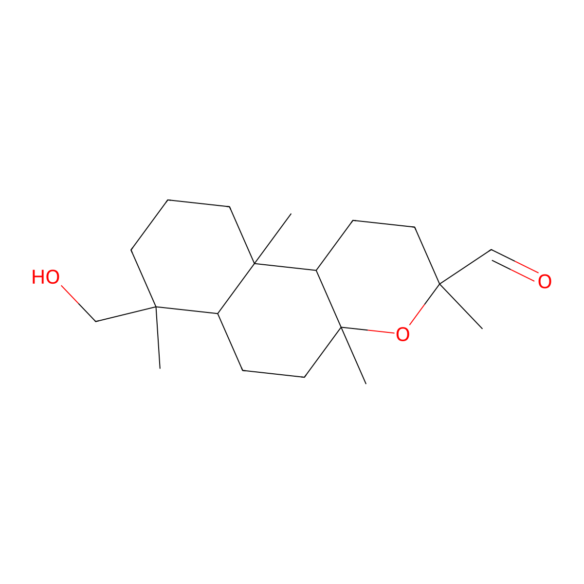 7-(hydroxymethyl)-3,4a,7,10a-tetramethyl-2,5,6,6a,8,9,10,10b-octahydro-1H-benzo[f]chromene-3-carbaldehyde molecular structure, CAS 17904-23-3