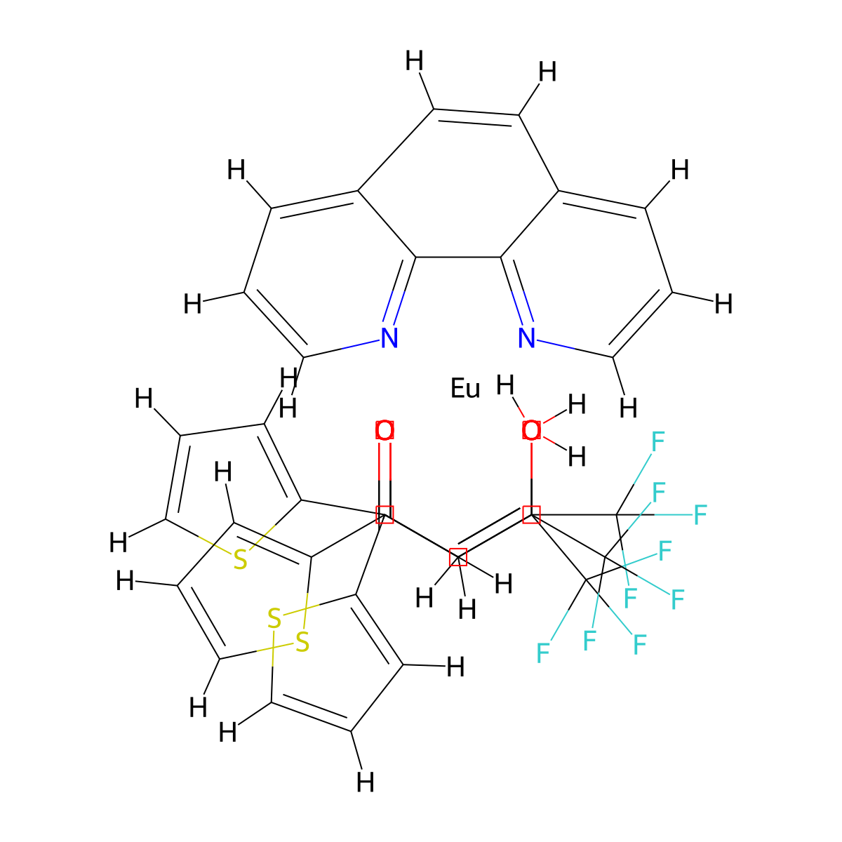 europium;1,10-phenanthroline;tris((Z)-4,4,4-trifluoro-3-hydroxy-1-thiophen-2-ylbut-2-en-1-one) molecular structure, CAS 17904-86-8