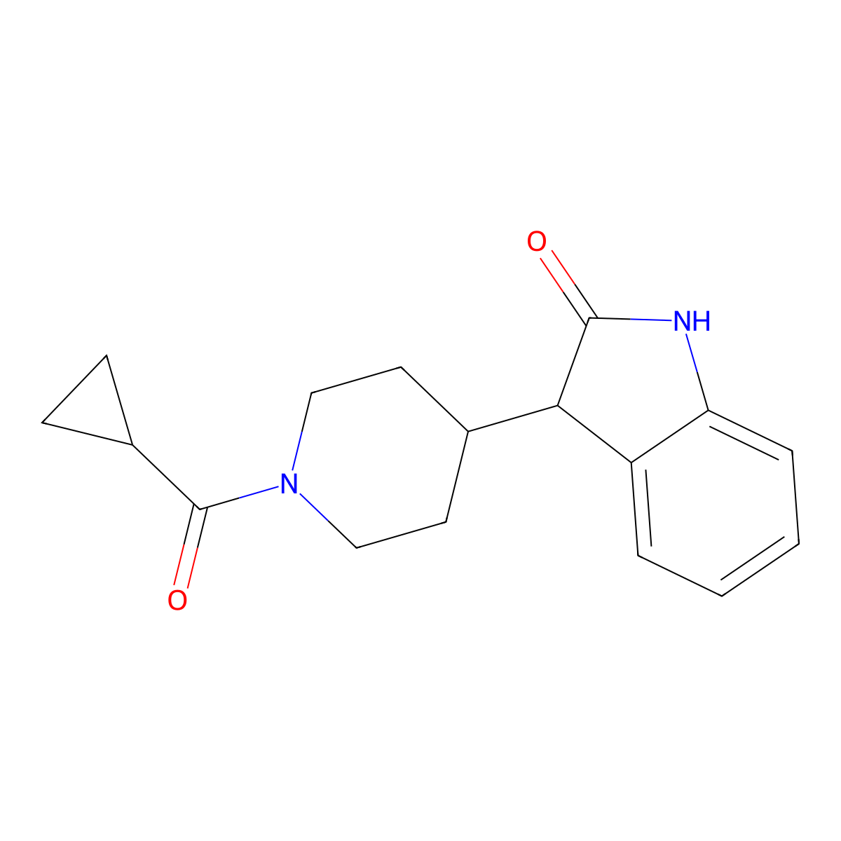 3-(1-(Cyclopropanecarbonyl)piperidin-4-yl)indolin-2-one molecular structure, CAS 1790462-38-2