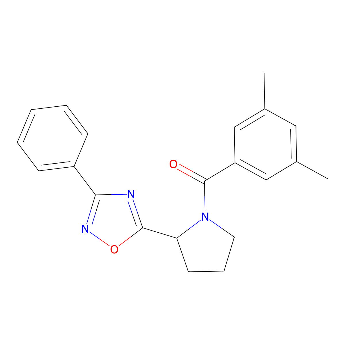 5-[1-(3,5-Dimethylbenzoyl)pyrrolidin-2-yl]-3-phenyl-1,2,4-oxadiazole molecular structure, CAS 1790669-72-5
