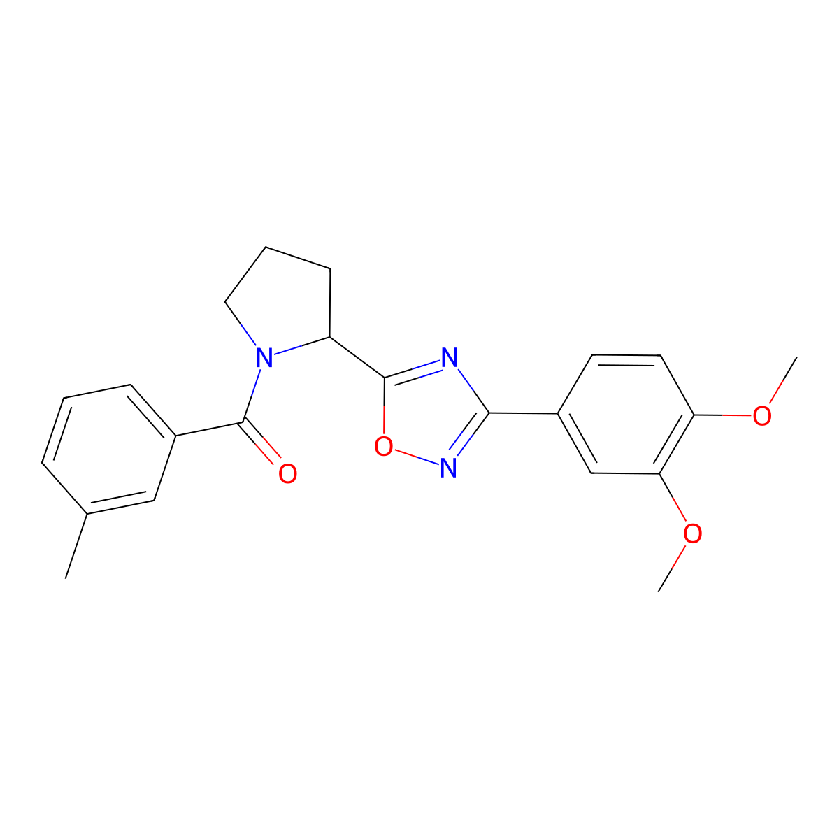 3-(3,4-Dimethoxyphenyl)-5-[1-(3-methylbenzoyl)pyrrolidin-2-yl]-1,2,4-oxadiazole molecular structure, CAS 1790669-99-6